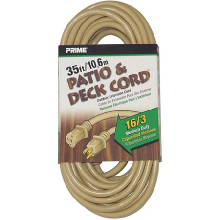PRIME WIRE & CABLE Prime Wire & Cable EC884627 35 ft. 16 by 3 SJTW Patio & Deck Extension Cord; Beige EC884627